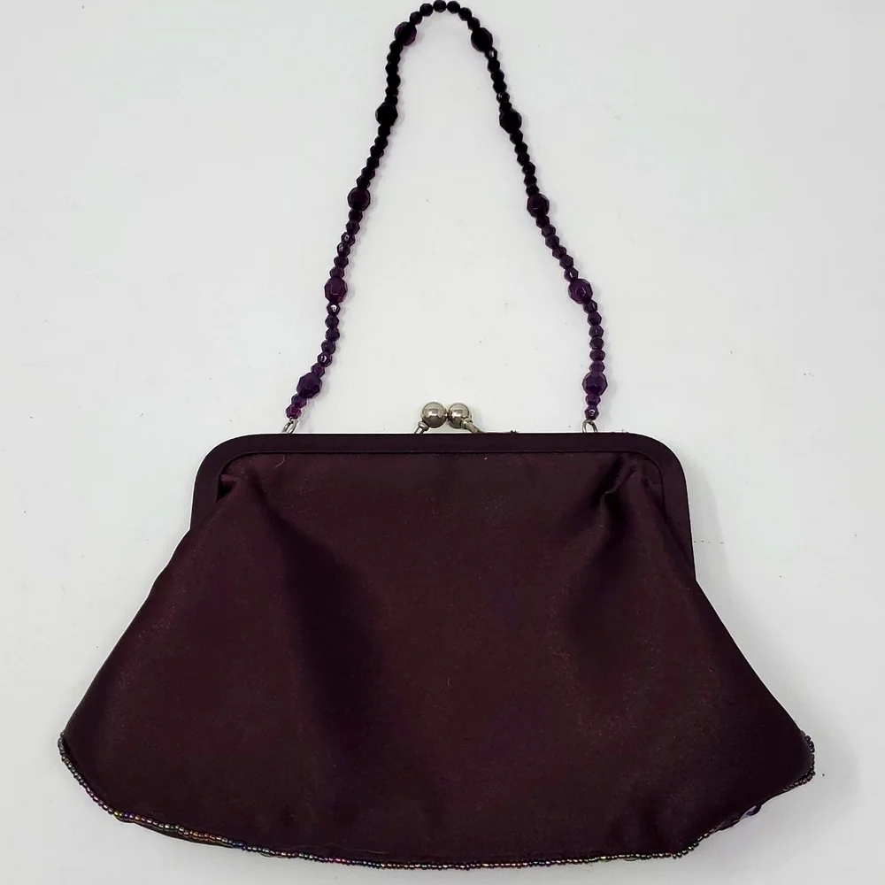 Beautiful Embellished Sequined & Beaded Handbag Clutch Peacock Colors Snap Close